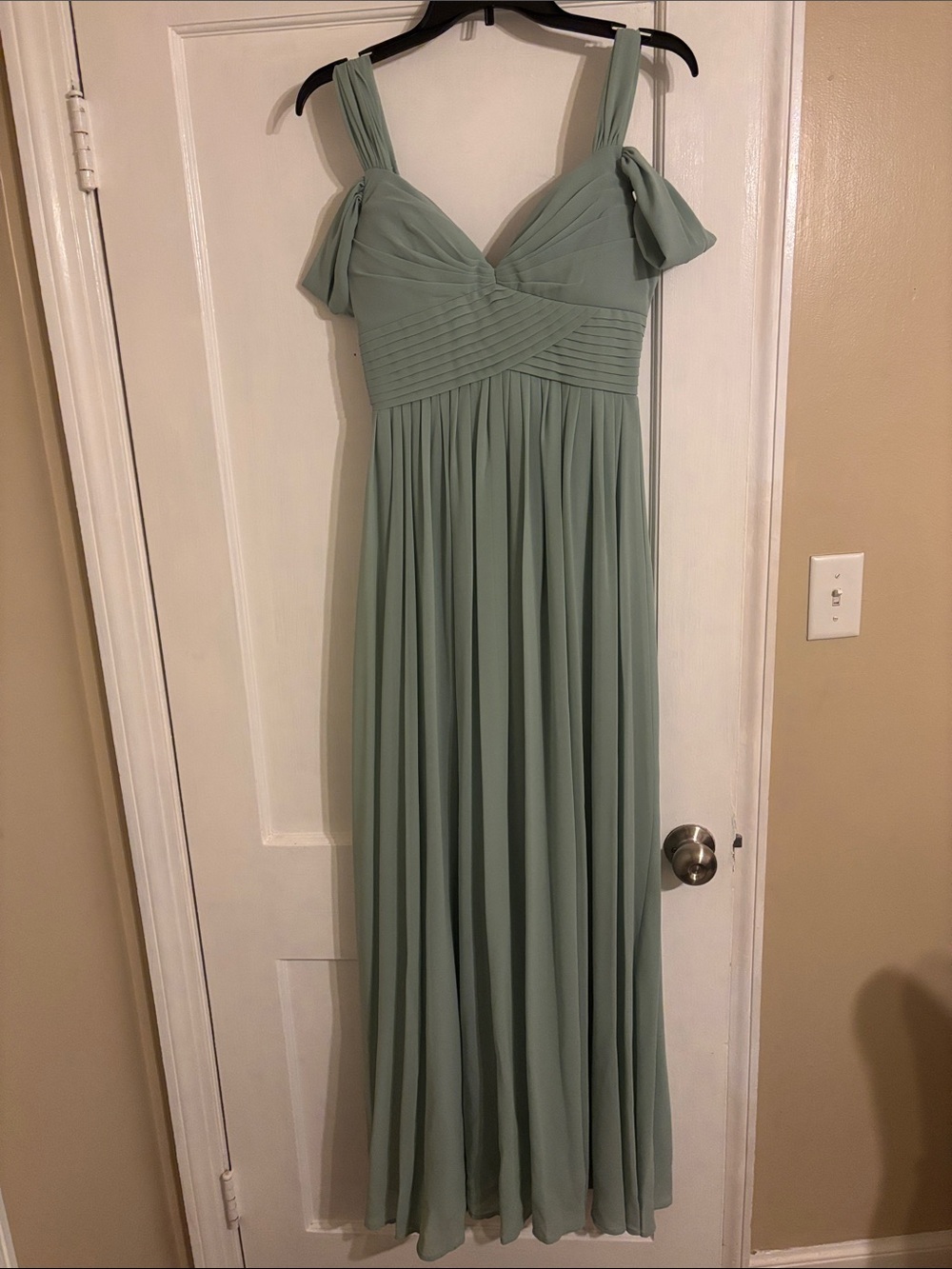 Impressions Sage Green Pleated Chiffon Maxi Dress